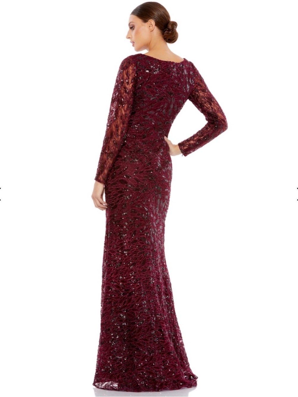 Mac Duggal. 12412 Women’s Elegant Burgundy Lace V-Neck Gown. Sz 14 NWT - Picture 4 of 12